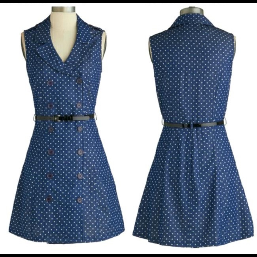 Modcloth Polka Dot Denim Dress sz L